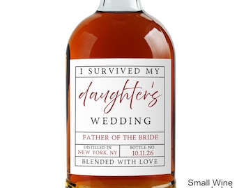 Father of The Bride Gift Whiskey Label, I Survived My Daughters Wedding, Custom Parent Gift, Personalized Mother of Groom, Wedding Planning
