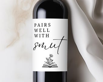 Book Smut Wine Label, Funny Book Club Gift for Bookworms & Romantasy Fans, Spicy Bookish Reader Sticker, Book Lover Present for Librarian