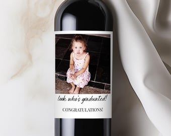 Custom Graduate Photo Wine Label, Personalized Graduation Gift, Master Degree Grad Party, Bachelors Degree, MBA Graduate Gift, Senior Year