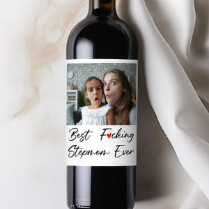 Etiqueta de vino personalizada con foto de madrastra, La mejor madrastra del mundo, Regalo personalizado para el Día de la Madre, Regalo de cumpleaños grosero para madrastra, Navidad divertida