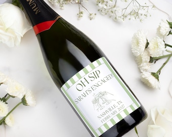 Engagement Champagne Label, Custom Proposal Wine Label, Just Engaged Gift for Couples, Bride & Groom Keepsake, Bridal Shower Party Favor