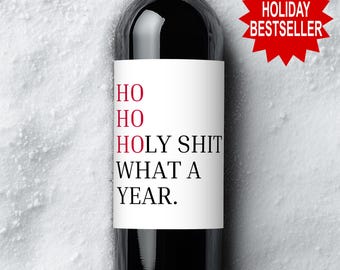 Christmas Gift Wine Label Funny Custom Holiday Present for Coworker Personalized Bottle Sticker Family White Elephant Gift Stocking Stuffer