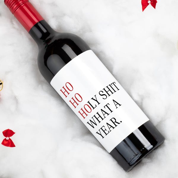Christmas Gift Wine Label Funny Custom Holiday Present for Coworker Personalized Bottle Sticker Family White Elephant Gift Stocking Stuffer