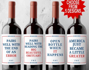 Ensemble d'étiquettes de vin personnalisées anti-atout, cadeau politique amusant pour les libéraux démocrates, bouteille de champagne FDT subtile, satire à ouvrir quand cela arrive