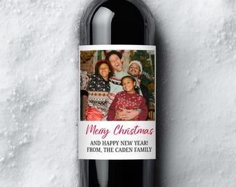 Christmas Photo Wine Label, Family Christmas Greetings, Custom White Elephant, Holiday Stocking Stuffer, Xmas Gift for Teacher or Coworker