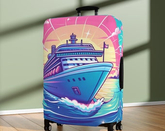 Kleurrijk cruiseschip met een bagage-/kofferhoes bij zonsondergang