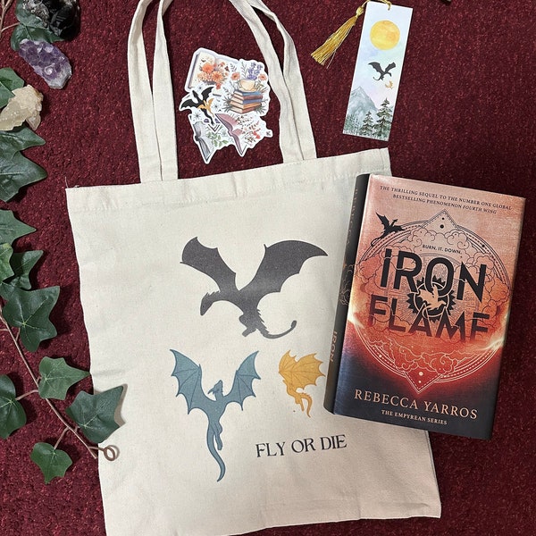 Iron Flame Gift Set | ANZ Special Edition Sprayed Edges | Fly or Die tote | Bookmark & Stickers | Rebecca Yarros