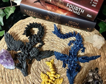 Zwarte, gouden en blauwe drakenfiguren (klein) | 3D-print articulerende draken | Boekenplankdecor | TikTok