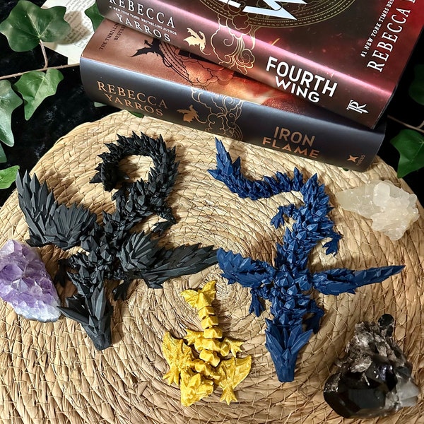 Black, Golden & Blue Dragon Figures (small) | 3D Print Articulating Dragons | Bookshelf Decor | TikTok