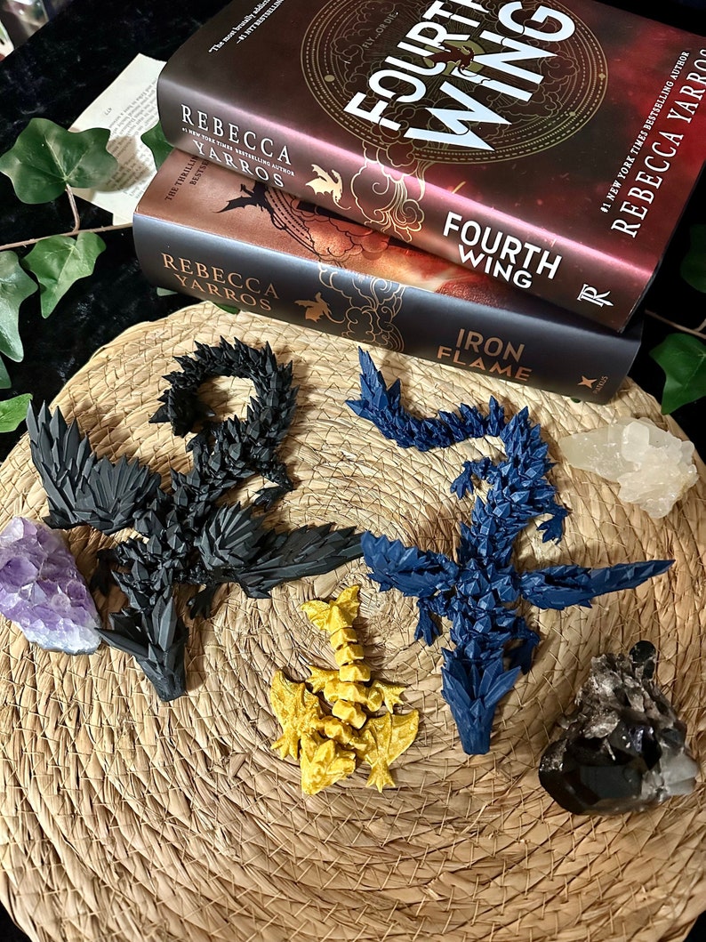 Black, Golden & Blue Dragon Figures small 3D Print Articulating Dragons Bookshelf Decor TikTok image 1
