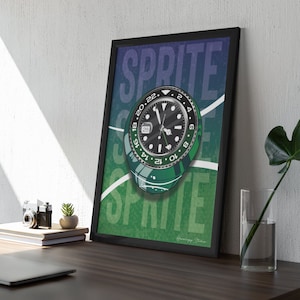 Impression de montre mate GMT Sprite, art de la montre, art de l'horlogerie, impression d'horlogerie, décoration de salon, cadeau de Noël, cadeau d'anniversaire pour lui.