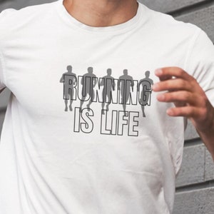 T-shirt Running is Life - T-shirt motivant pour l'entraînement - Cadeau pour les amateurs de fitness - Vêtements de course inspirants - Chemise unisexe