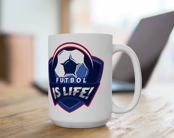 Kubek ceramiczny Futbol Is Life o pojemności 15 uncji, zabawny kubek do kawy z motywem piłki nożnej, prezent dla fanów piłki nożnej