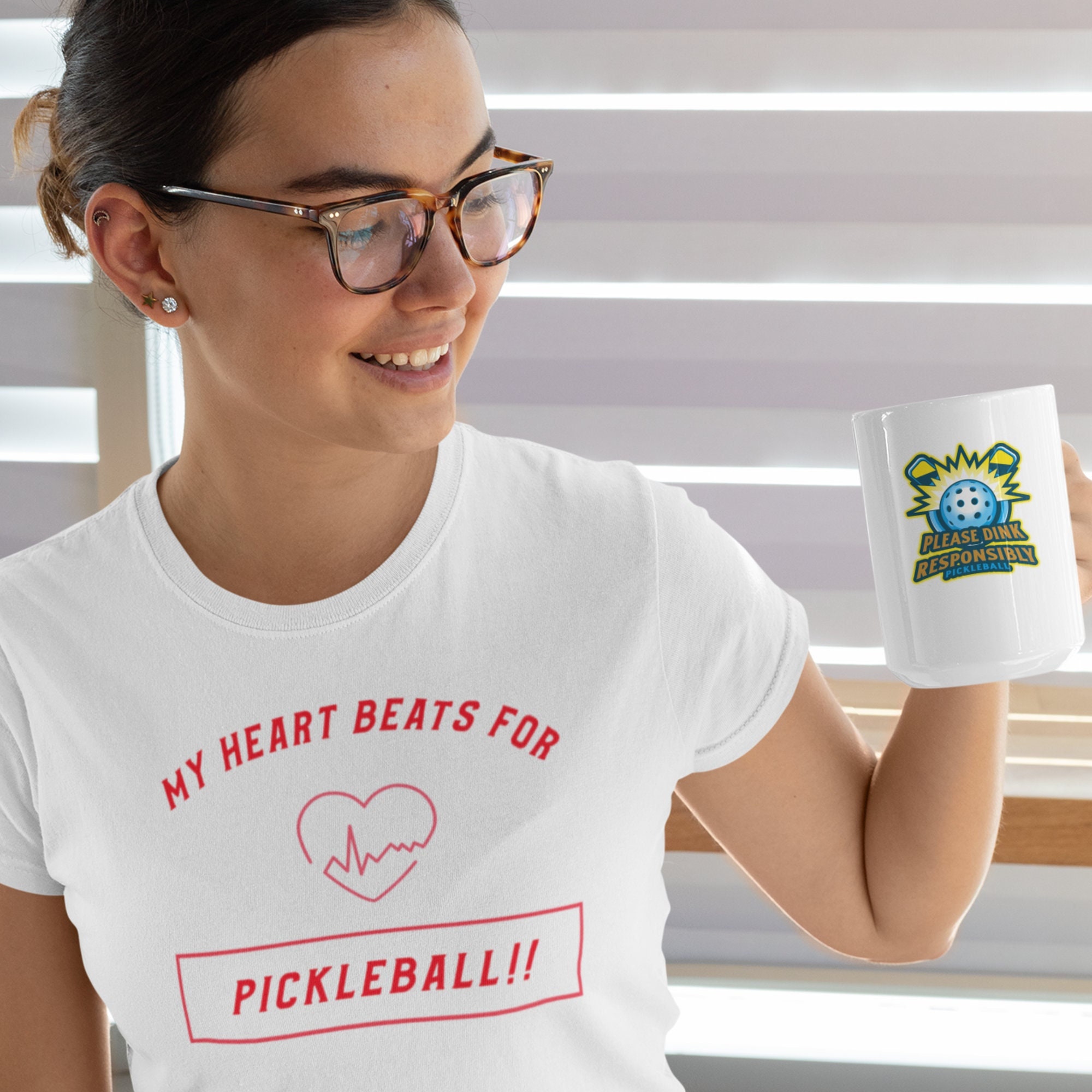 Funny Pickleball Shirt Moisture Wicking Humorous Gift for Her Valentines Heart Beats Present Pickleball Court Attire Casual Women's Clothing