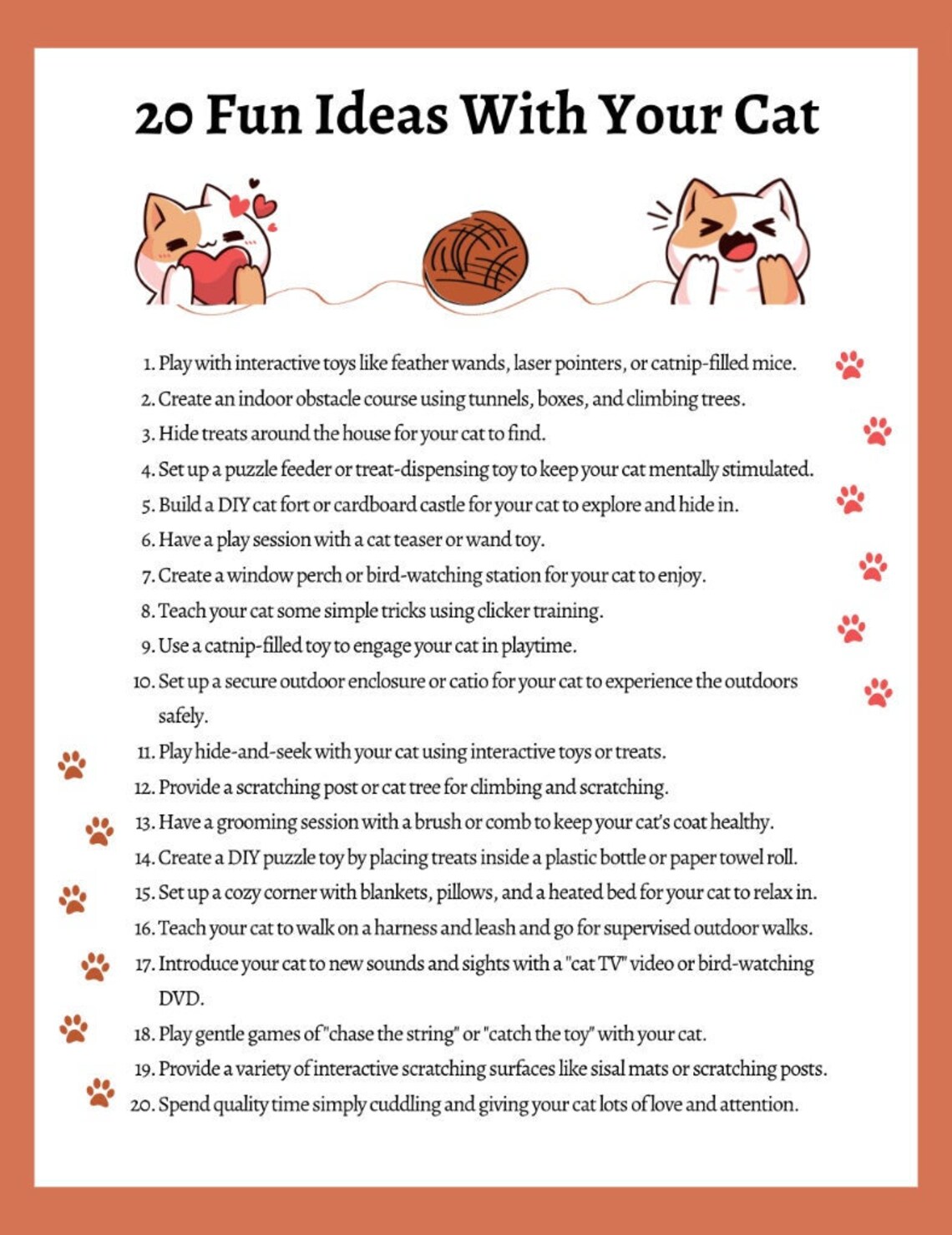 Fun With Pets Cat Bonding Ideas | Things to Do With Your Pet | Fun With Pets/cats - Etsy