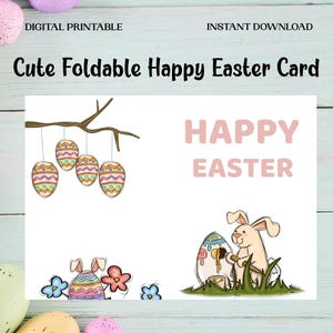 Printable Easter Card for Kids | Foldable Happy Easter Bunny Card | Digital Easter PDF | Cute Bunny Coloring Style | Instant Download