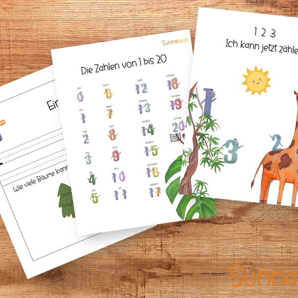 Learning the numbers 1 - 20 in German! Zählen lernen für Kinder I Digital Printable Worksheets I Homeschool Preschool Kindergarten