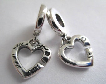 Genuine Pandora Charms Linked Sister Hearts Split Sterling Silver Pair of 2  Free pouch Father's Day Deal