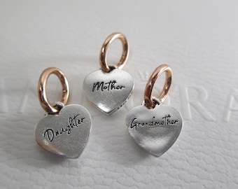 Dijes de corazones divisibles de 3 piezas para madre, hija, abuela, aptos para pulsera Pandora, Juegos Olímpicos de plata de ley en oro rosa de 2 tonos 2024