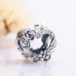 Heart of Roses Flowers Pandora Charm Openwork Sterling Silver Valentine's Be Mine