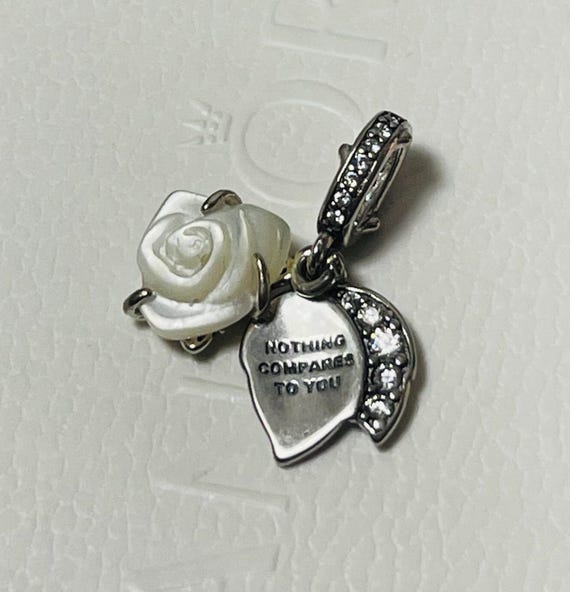 White Rose in Bloom Double Dangle Charm Pandora 