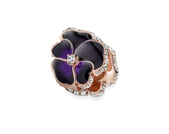 Nuevos dijes PANDORA de oro rosa sobre plata esterlina con flor de pensamiento, oferta de Acción de Gracias