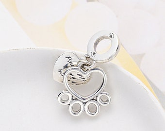 Charm Pandora de mascota dulce con corazones y huellas de patas