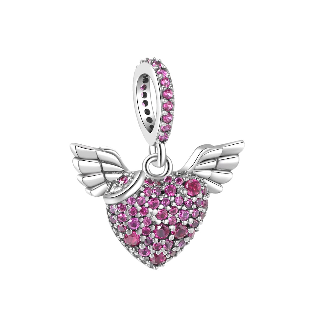 Pave Heart Pandora Angel Wing Heart Charm Angel Wing Heart With