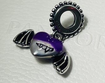 PANDORA 925 Púrpura Vampiro Alado Corazón Encanto Genuino Después De La Venta De Halloween
