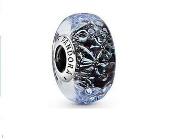 Wavy Dark Blue Murano Glass Charm PANDORA Sterling Silver Bead w/pouch