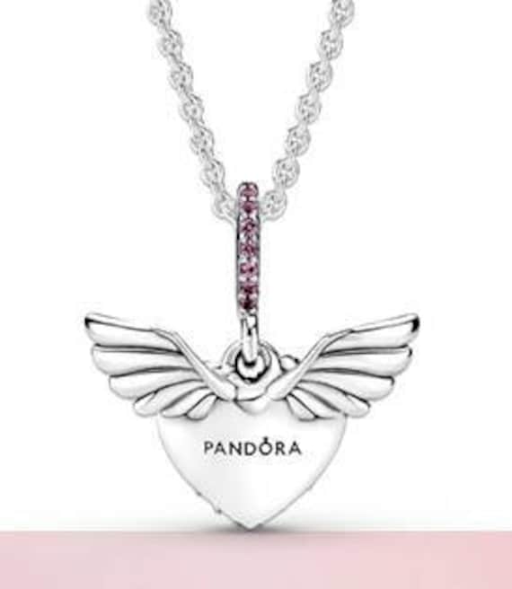 Pandora pave heart and angel wings necklace discount