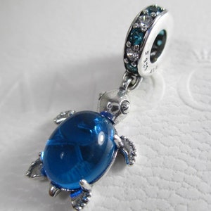 Pandora Blue Murano Glass Sea Turtle Dangle Bead Charm