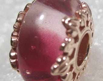 Pandora Rose Gold Plated Pink Murano Glass Leaves Charm
