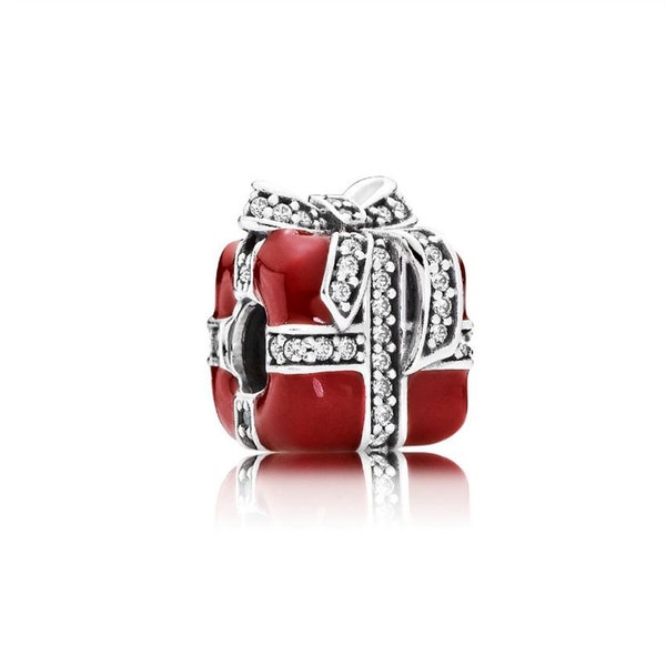 Sparkling Surprise Present Gift Box w Christmas Red Enamel Pandora Charm