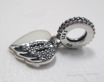 Pave Sparkling Angle Wing Heart & Angel Pandora Charm "You left my World But never my Heart" in Loving Memory Quotes