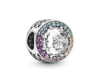 Toque de color, corazones radiantes, circonita cúbica transparente multicolor, arcoíris, dije Pandora, oferta navideña
