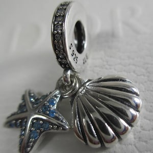 Pandora Sterling Silver 925 Charm Starfish Seashell Sparkling Teal Summer Beach Fun