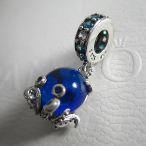 Pandora Charm Blue Murano Glass Cute Octopus Dangle Charm w Pouch