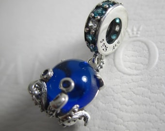 Charm Pandora con colgante de pulpo bonito de cristal de Murano azul con bolsa