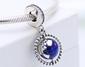 Pandora Charm Spinning Globe Sterling Silver Blue Ocean World Peace comes with gift Pouch