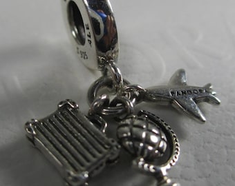 Pandora Charm Airplane Globe & Suitcase Plane Travel Vocation Trio