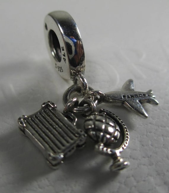 Pandora Charm Airplane Globe & Suitcase Plane Travel Vocation Trio
