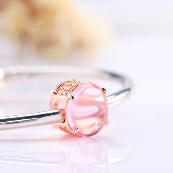 New Pandora Rose Charm Pink Oval Cabochon Bead W/pouch - Etsy