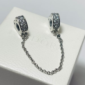 New Sparkling Pandora PAVE Heart Safety Chain For Charm Bracelet Mother's Day Deal