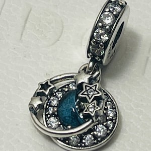 New Pandora Charm Blue Night Sky Crescent Moon & Stars