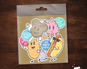 Disney Cruise Snacks 6 Sticker Pack | Mickey Bar, Chicken Tender, Ice Cream Cone, Hot Dog, Mickey Waffle & Soda