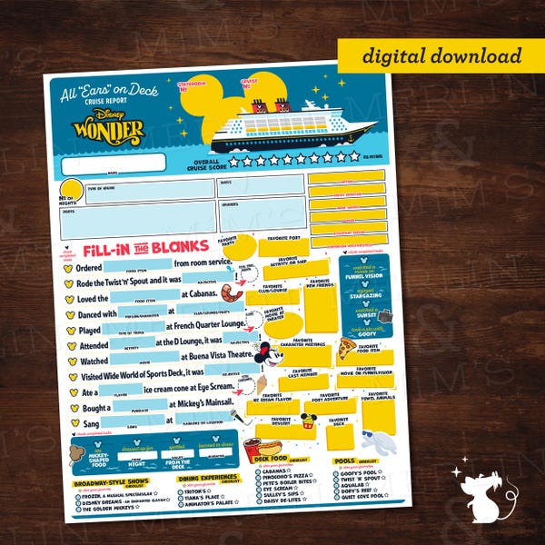 Disney Wonder All "Oren" op dekrapport | Afdrukbaar cruiseverslag | Checklist Disney-cruises | Geheugenpagina cruise