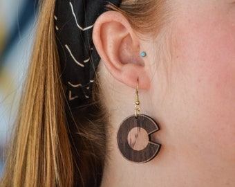 Colorado "C" State Flag Design Laser Cut Wood Earrings