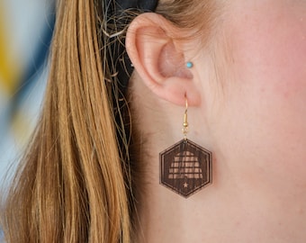 Utah New Beehive State Flag Design Laser Cut Wood Earrings