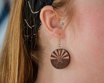 Arizona State Flag Design Laser Cut Wood Earrings
